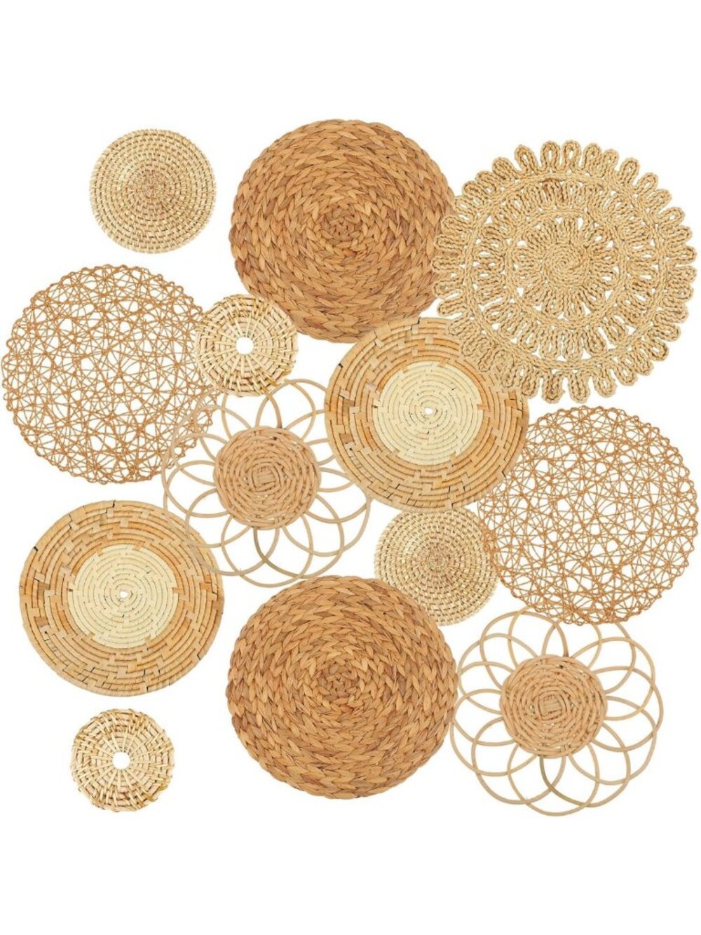 13-Piece Boho Wall Basket Decor Set - Woven Rattan & Seagrass Home Accent